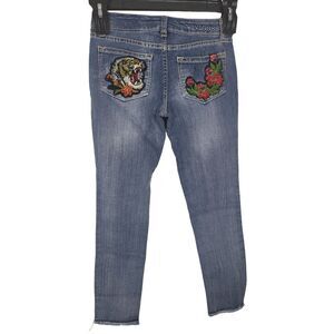 Vigoss Raw Hem Skinny Leg Jeans 10 Girls Adjustable Waist Mid Rise Sequin Pocket